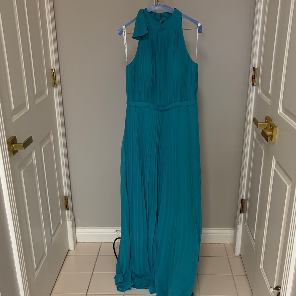 JJs House Teal Pleated Dress with Bow Detail